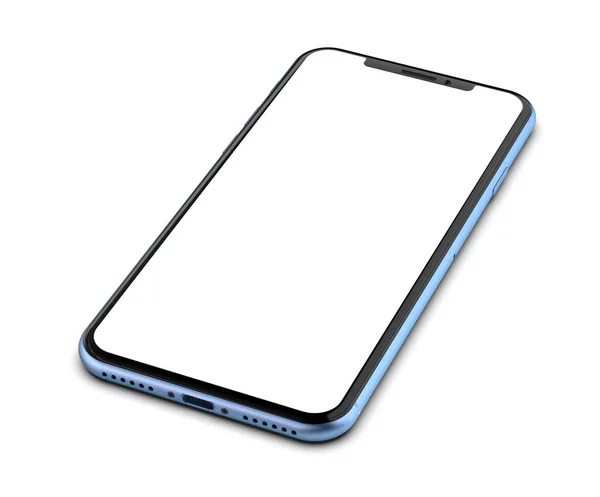 Blaues Smartphone Mit Leerem Bildschirm Isoliert Auf Weißem Hintergrund — Stockfoto
