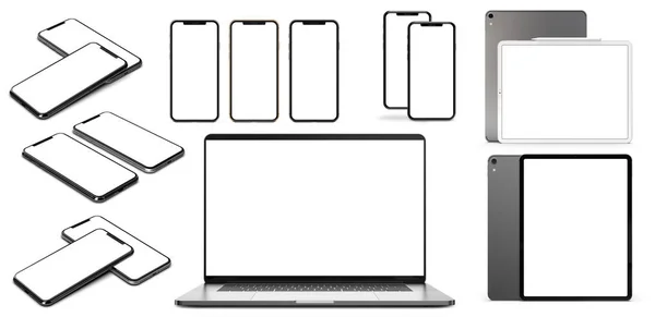 Conjunto Tablets Smartphones Laptop Aislados Sobre Fondo Blanco Plantilla Maqueta —  Fotos de Stock