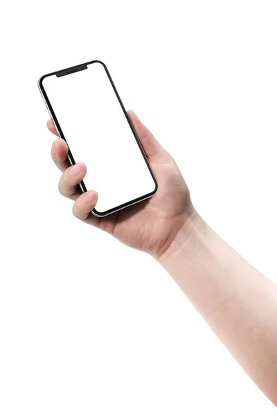 Mulher Segurando Smartphone Com Tela Branco — Fotografia de Stock