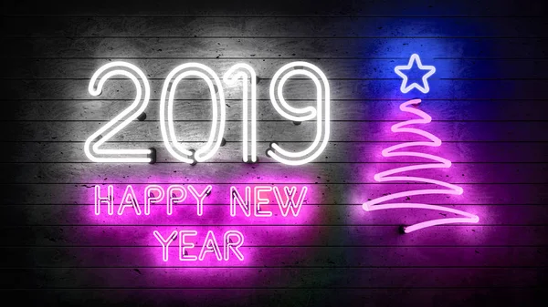 2019 New Year Neon Shapes Lights — Stock Photo, Image