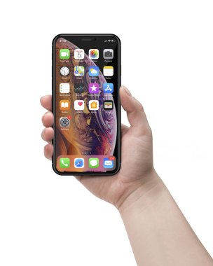 Krakov, Polonya - 1 Şubat 2019: iphone Xs Apple smartphone yeni bir sürümünü.