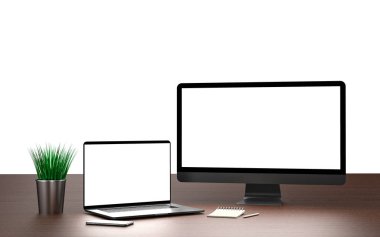 Laptop, ekran ve boş ekran ile smartphone.