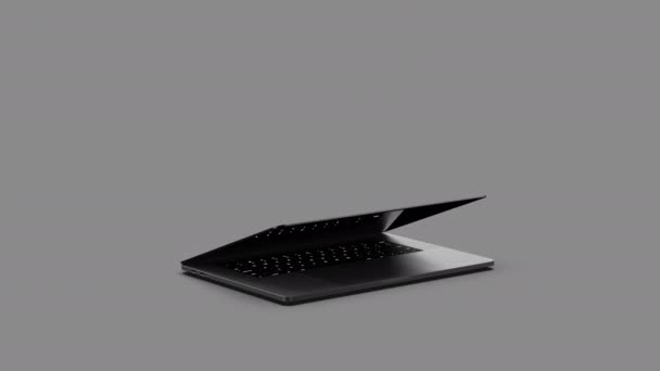 Laptop met leeg scherm geïsoleerd op grijze achtergrond. — Stockvideo