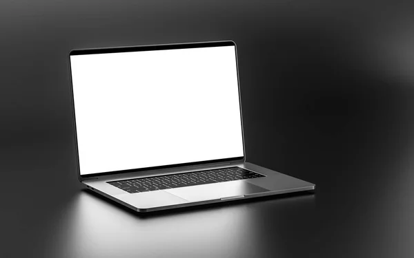 Laptop Com Tela Branco Isolado Fundo Cinza Totalmente Foco — Fotografia de Stock