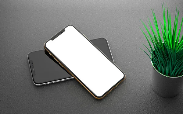 Smartphones Blank Screen Isolated Black Background — Stock Photo, Image