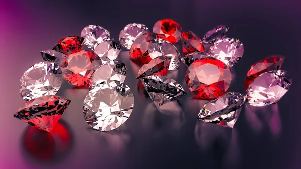 Berlian Dan Batu Rubi Dengan Latar Belakang Hitam — Stok Foto