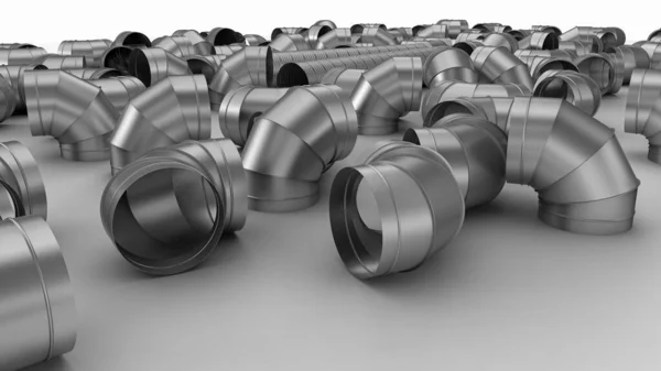 Tubo Espiral Cotovelo Galvanizado Para Sistemas Condicionado Ventilação Equipamentos Industriais — Fotografia de Stock