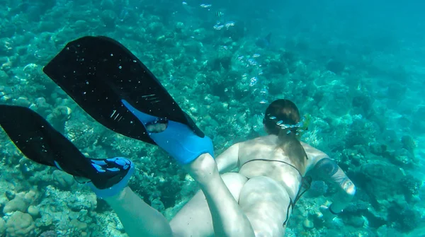 Mädchen Schwimmt Nahe Korallen Roten Meer — Stockfoto