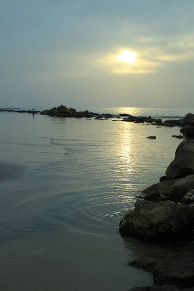 Pôr Sol Praia Mar Mediterrâneo Israel — Fotografia de Stock