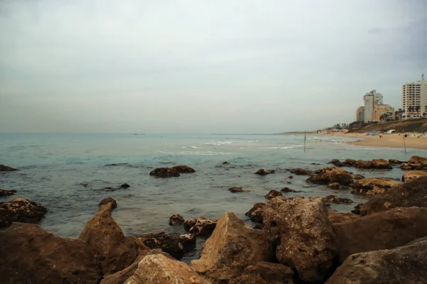 Zonsondergang Het Strand Van Middellandse Zee Israël — Stockfoto