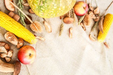Şükran günü düşmek kompozisyon: kabak, elma, mantar, Mısır, Kuruyemiş