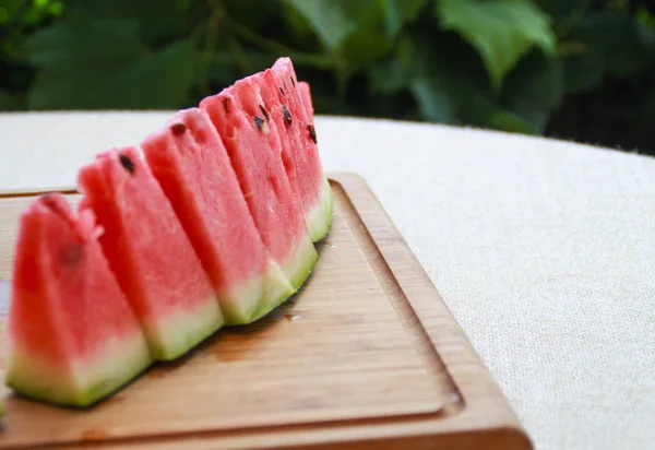 Flat Lay Composition Watermelon Wooden Board — Stock Photo, Image