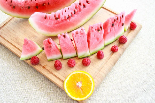Composition Orange Raspberry Watermelon — Stock Photo, Image