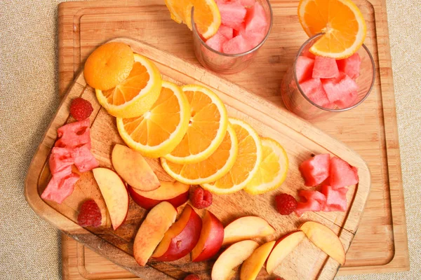Composición Cócteles Frambuesa Naranja Nectarina Con Sandía —  Fotos de Stock