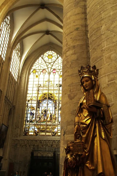 Foto Vitrais Coloridos Catedral São Miguel São Gudula — Fotografia de Stock