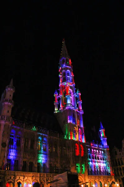 Night scene of belgium architecture with light in Brussels. — Stock Photo, Image