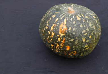 Sonbaharda hasat düzeni. Siyah bir arka plan üzerinde kabak.