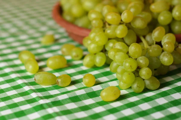Fruit Placement White Green Cloth Green Grapes Home Table Stock Picture