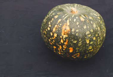 Sonbaharda hasat düzeni. Siyah bir arka plan üzerinde kabak.