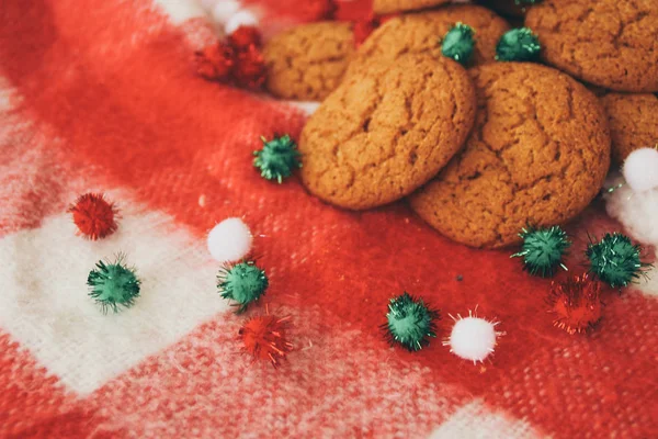 Yeni Yıl Noel Serpentine Çelenk Zencefil Yulaf Ezmesi Kurabiye Yeni — Stok fotoğraf