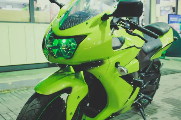 Yeşil Spor Motosiklet Sportbike Güzel Fotoğraf Motorcike Ninja Kawasaki Ninja — Stok fotoğraf