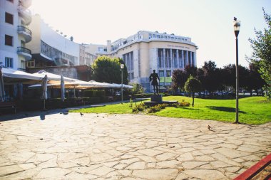 Thessaloniki, Yunanistan'ın şehirde sahil. Akdeniz tatil. Eski evler. Güneşli bir gün. Renkli şehir.