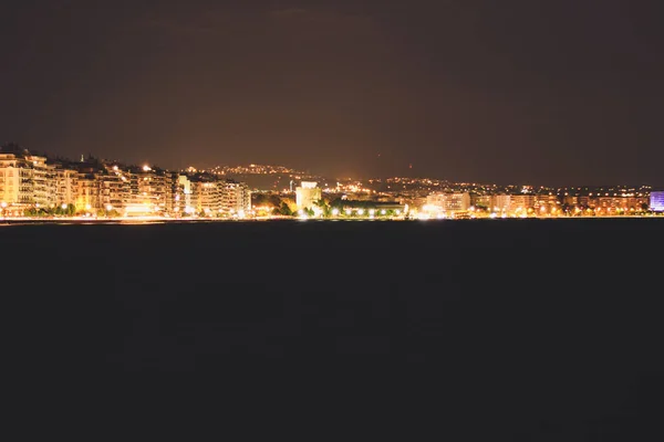 Strand Este Thessaloniki Greece Night Lámpák Fény Éjszakai Város — Stock Fotó