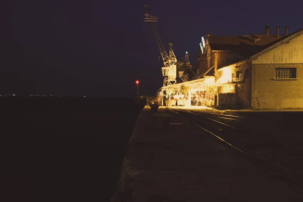 Strand Este Thessaloniki Greece Night Lámpák Fény Éjszakai Város — Stock Fotó