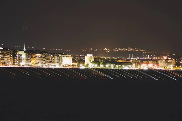 Strand Este Thessaloniki Greece Night Lámpák Fény Éjszakai Város — Stock Fotó