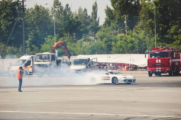 Ουκρανικά Παρασυρόμενα Πρωτάθλημα Πρώτο Στάδιο Αυτοκίνητα Και Μοτοσικλέτα Δείχνει Stant — Φωτογραφία Αρχείου