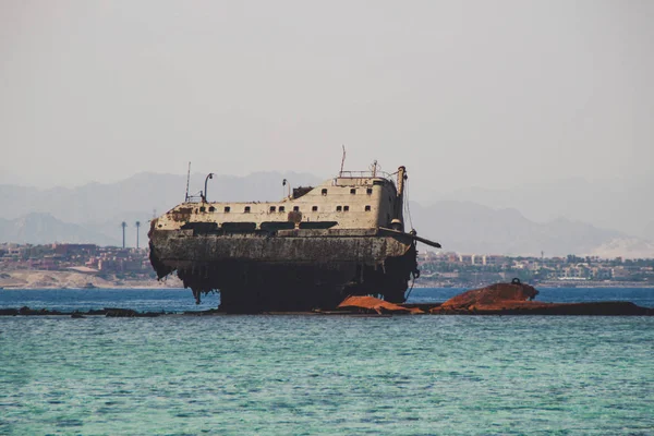 Some old yacht in the middle of the sea. Red Sea, Sharm El Sheikh. Egypt. Journey on a boat.