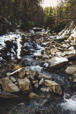 Karpat Dağları kış nehir. Dragobrat kar kış masal bırakır. Seyahat