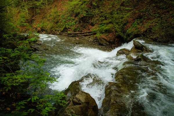 Rio Montanha Pedras Água Cárpatos Ucranianos Pitorescos Viagem Montanha Viajar — Fotografia de Stock