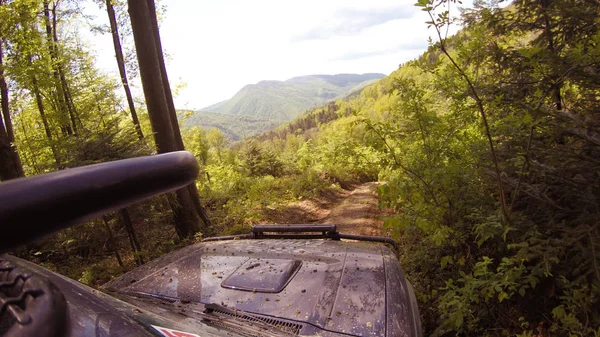 Voyager Voiture Dans Les Montagnes Expédition Ukrainienne Frontière Des Carpates — Photo