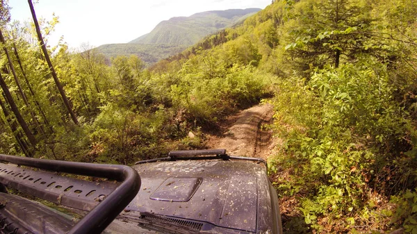 Voyager Voiture Dans Les Montagnes Expédition Ukrainienne Frontière Des Carpates — Photo