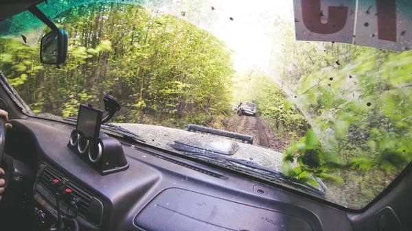 Traveling Car Mountains Ukrainian Expedition Carpathian Border April 2018 Offroad — Stock Photo, Image