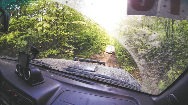 Traveling Car Mountains Ukrainian Expedition Carpathian Border April 2018 Offroad — Stock Photo, Image