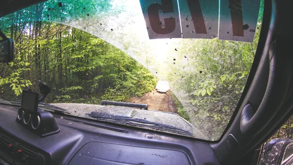 Traveling Car Mountains Ukrainian Expedition Carpathian Border April 2018 Offroad — Stock Photo, Image