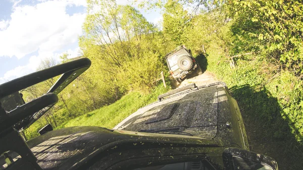 Voyager Voiture Dans Les Montagnes Expédition Ukrainienne Frontière Des Carpates — Photo