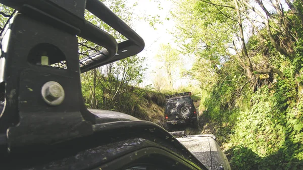 Voyager Voiture Dans Les Montagnes Expédition Ukrainienne Frontière Des Carpates — Photo