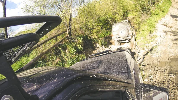 Voyager Voiture Dans Les Montagnes Expédition Ukrainienne Frontière Des Carpates — Photo