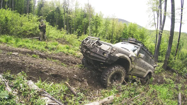 Cestování Autem Horách Ukrajinský Expedice Karpatské Hranice Duben 2018 Offroad — Stock fotografie