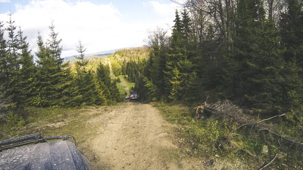 Traveling Car Mountains Ukrainian Expedition Carpathian Border April 2018 Offroad — Stock Photo, Image