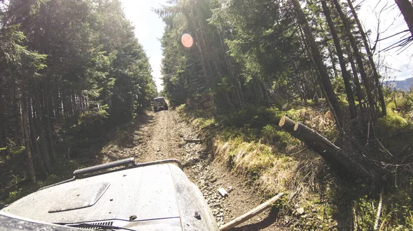 Voyager Voiture Dans Les Montagnes Expédition Ukrainienne Frontière Des Carpates — Photo