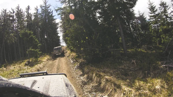 Voyager Voiture Dans Les Montagnes Expédition Ukrainienne Frontière Des Carpates — Photo