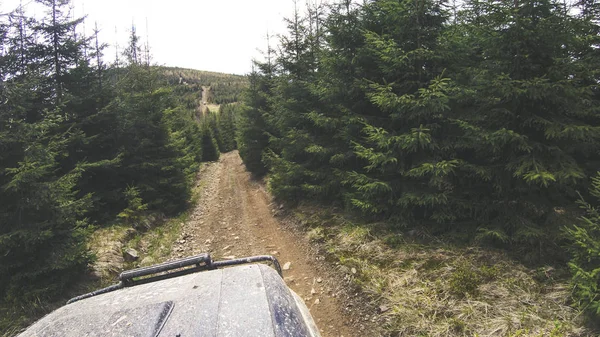 Traveling Car Mountains Ukrainian Expedition Carpathian Border April 2018 Offroad — Stock Photo, Image