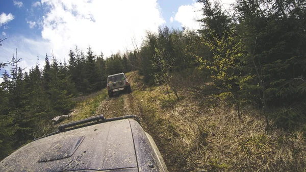 Voyager Voiture Dans Les Montagnes Expédition Ukrainienne Frontière Des Carpates — Photo