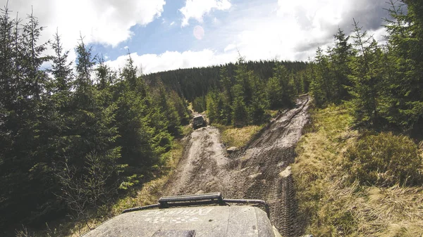 Viajando Coche Por Las Montañas Expedición Ucraniana Frontera Los Cárpatos — Foto de Stock