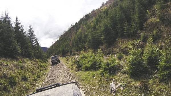 Traveling Car Mountains Ukrainian Expedition Carpathian Border April 2018 Offroad — Stock Photo, Image