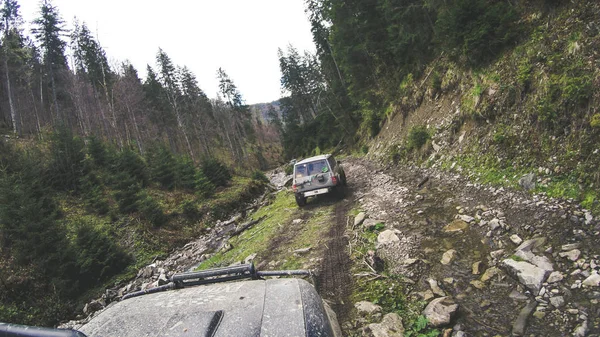 Cestování Autem Horách Ukrajinský Expedice Karpatské Hranice Duben 2018 Offroad — Stock fotografie